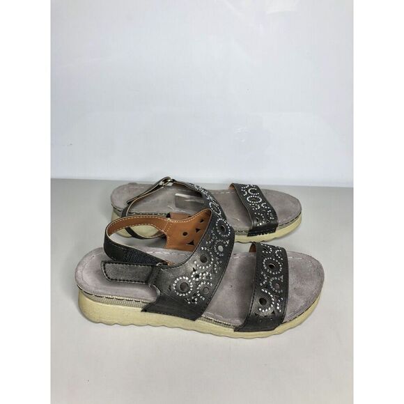 Flexus Spring Step Anatomic Black Leather Rhinestone Strap Sandals Women 8US/39 - Picture 6 of 14